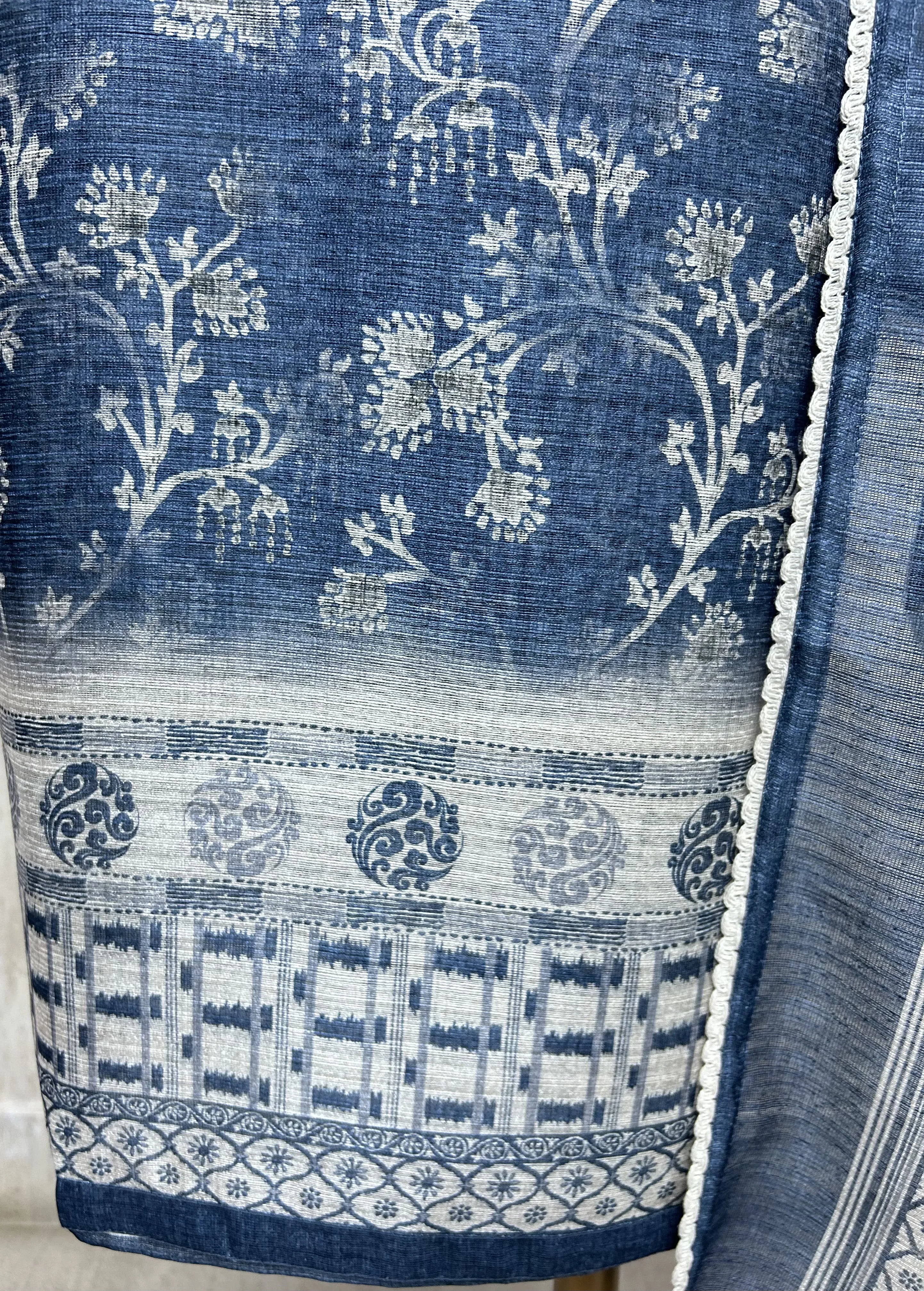 Classic Indigo Blue Blossom Unstitched Suit