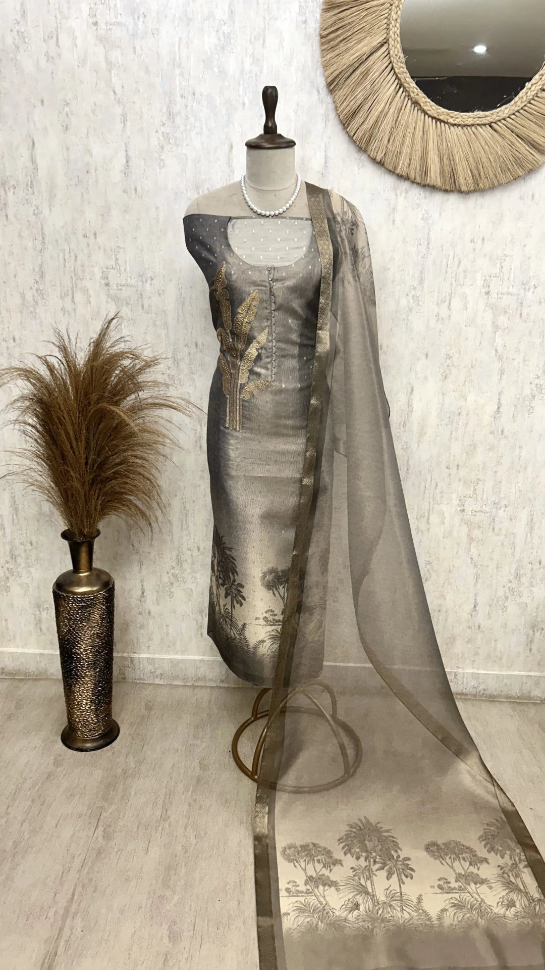 Tissue Unstitched Suit Set With Weaving Dupatta