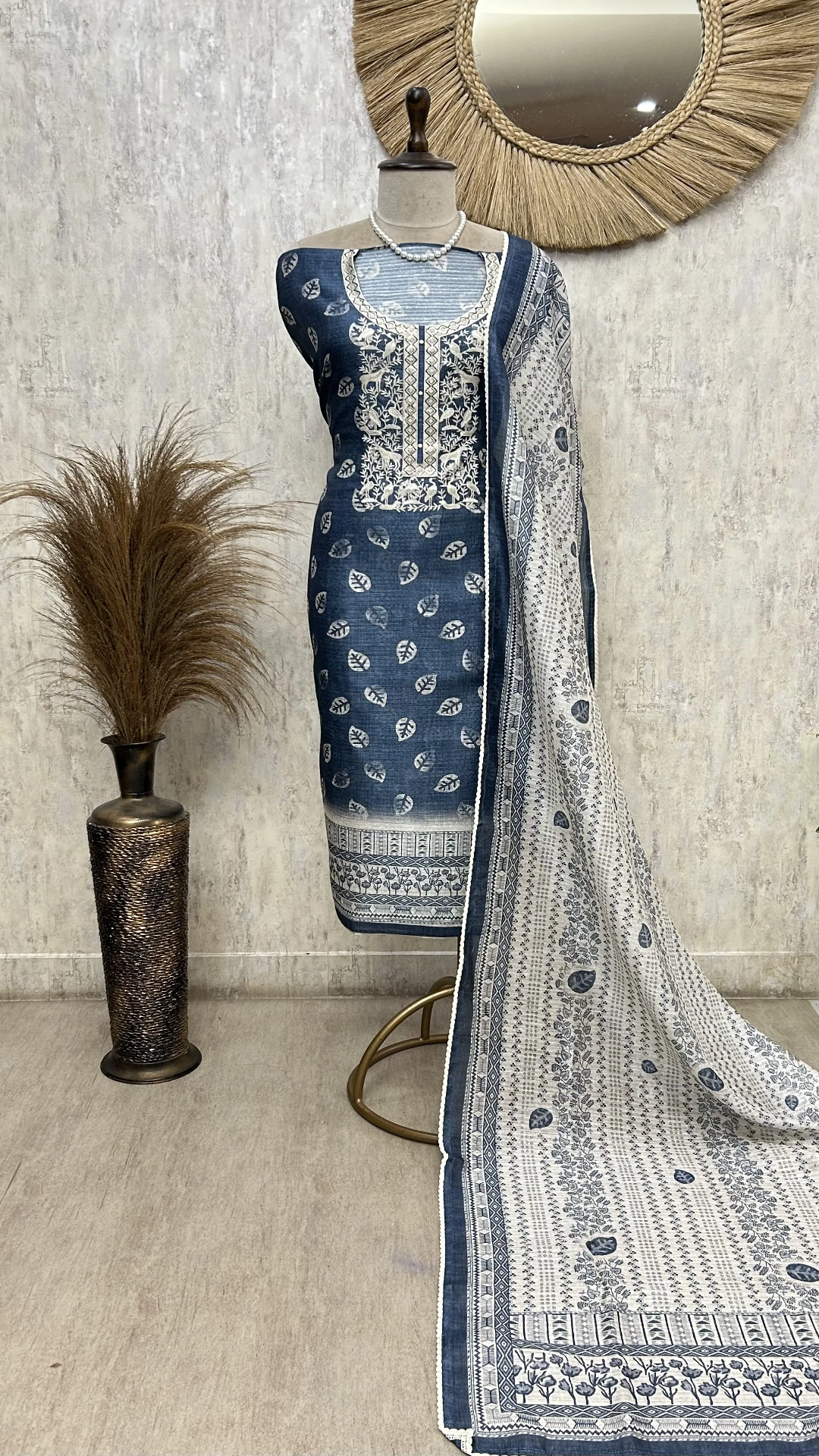 Classic Indigo Blue Blossom Unstitched Suit