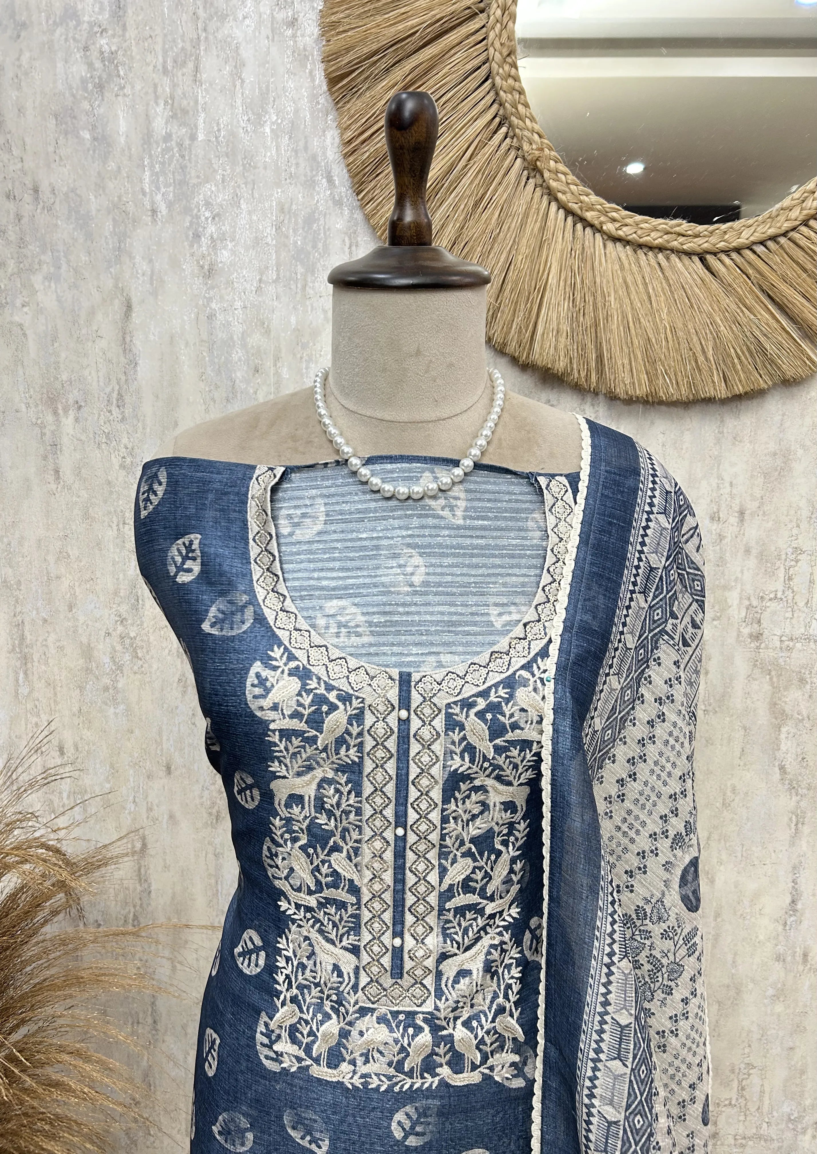 Classic Indigo Blue Blossom Unstitched Suit