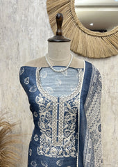 Classic Indigo Blue Blossom Unstitched Suit