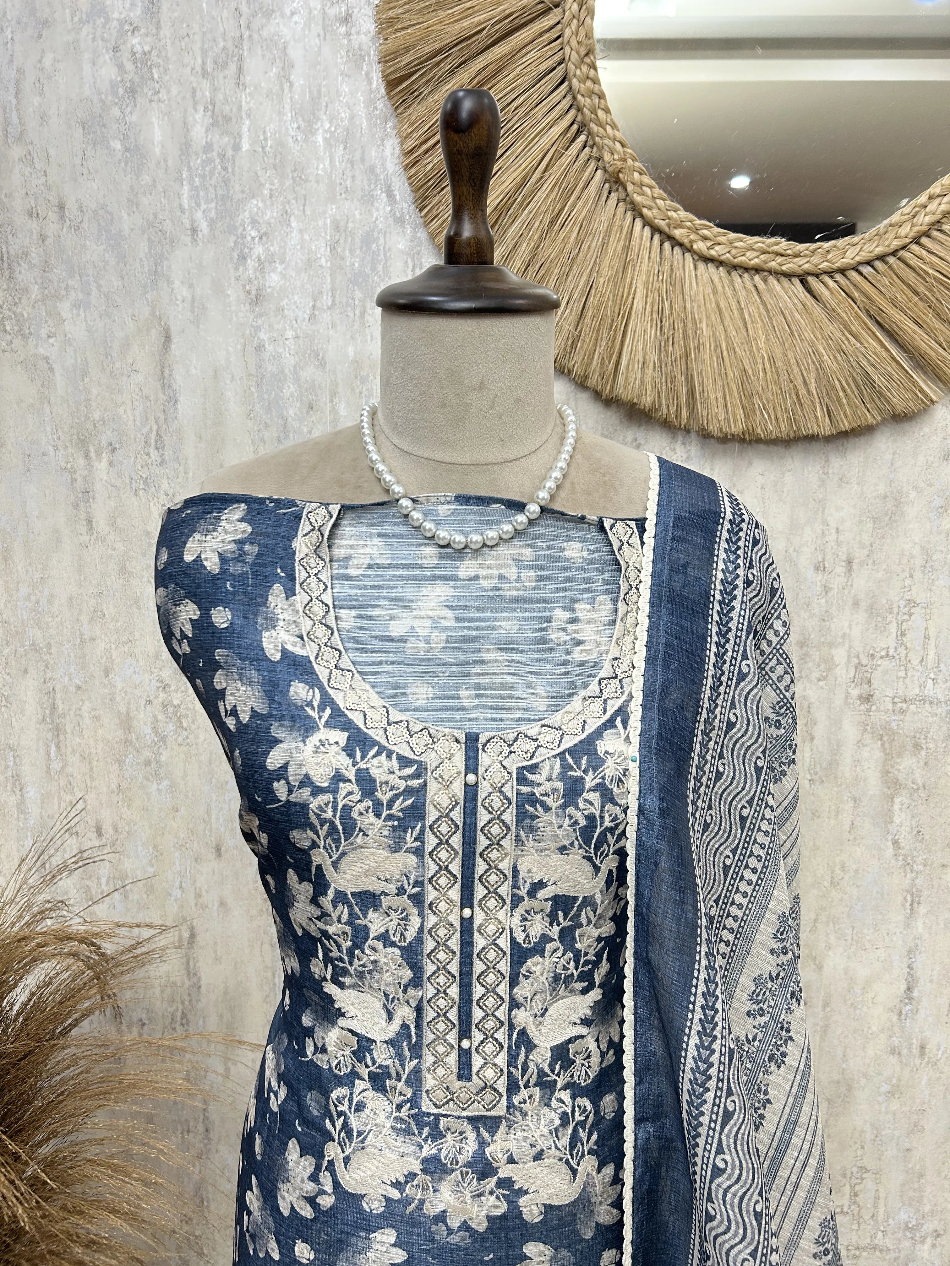 Classic Indigo Blue Blossom Unstitched Suit