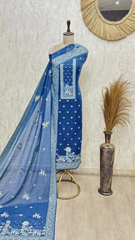Azure Bloom Jamdani Linen Unstitched Suits