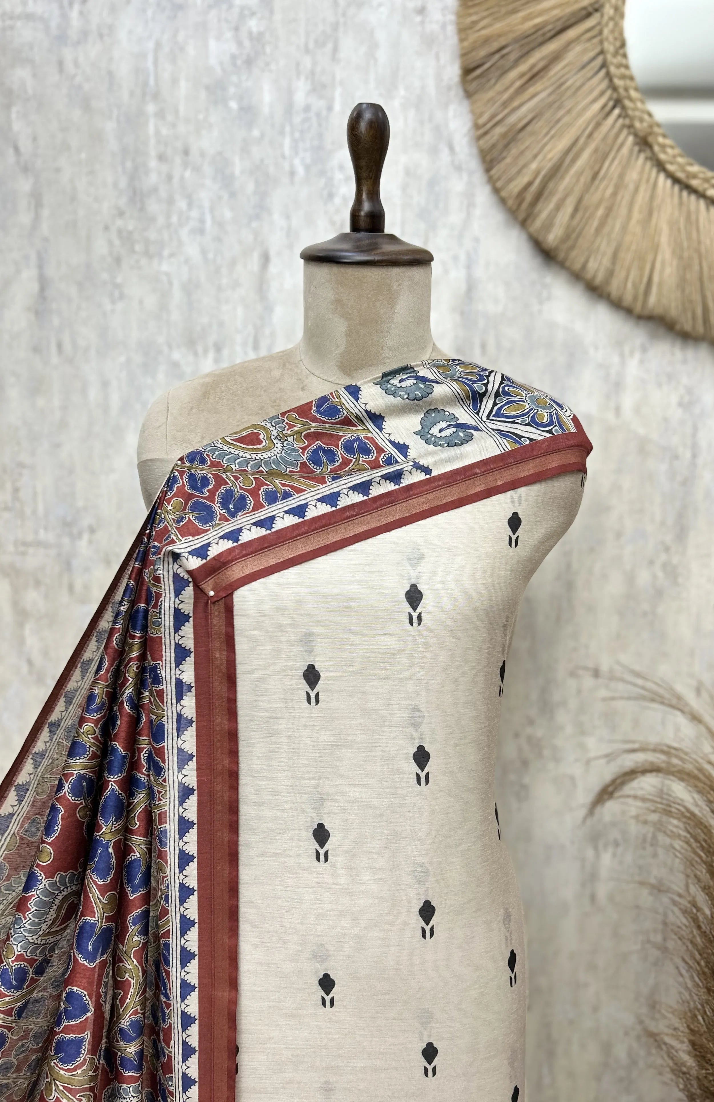 Elegant Maheshwari Hand-Block Printed Unstitched Suits