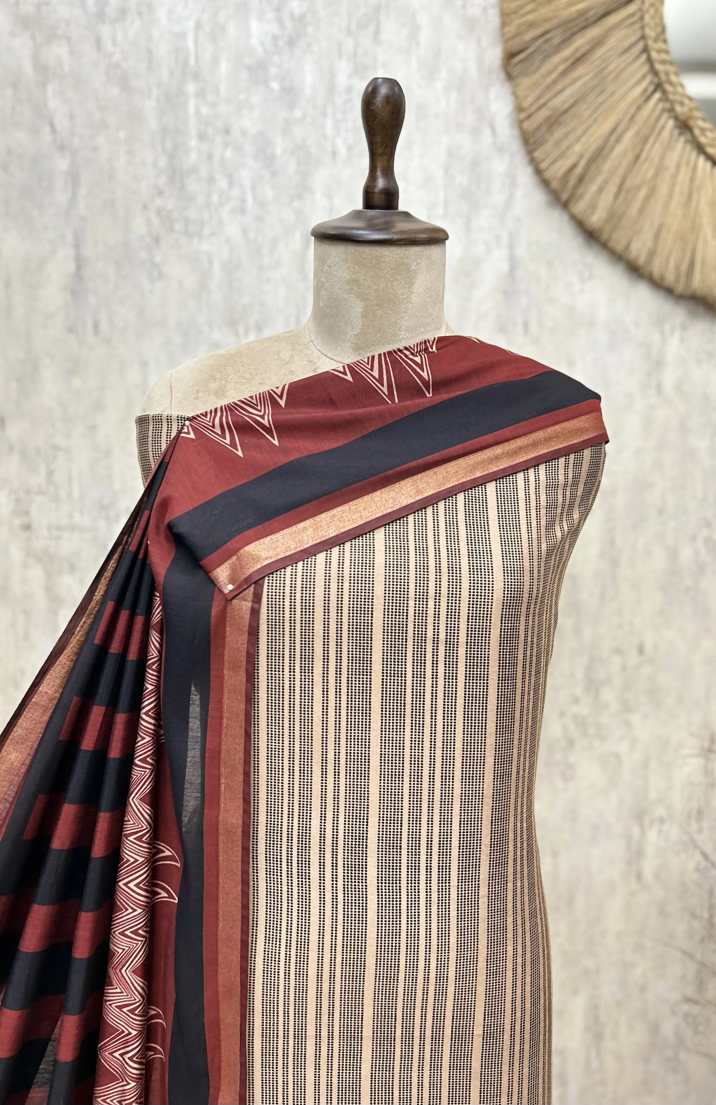 Geometric Striped Hand-Woven Maheshwari Cotton Unstitched Suits