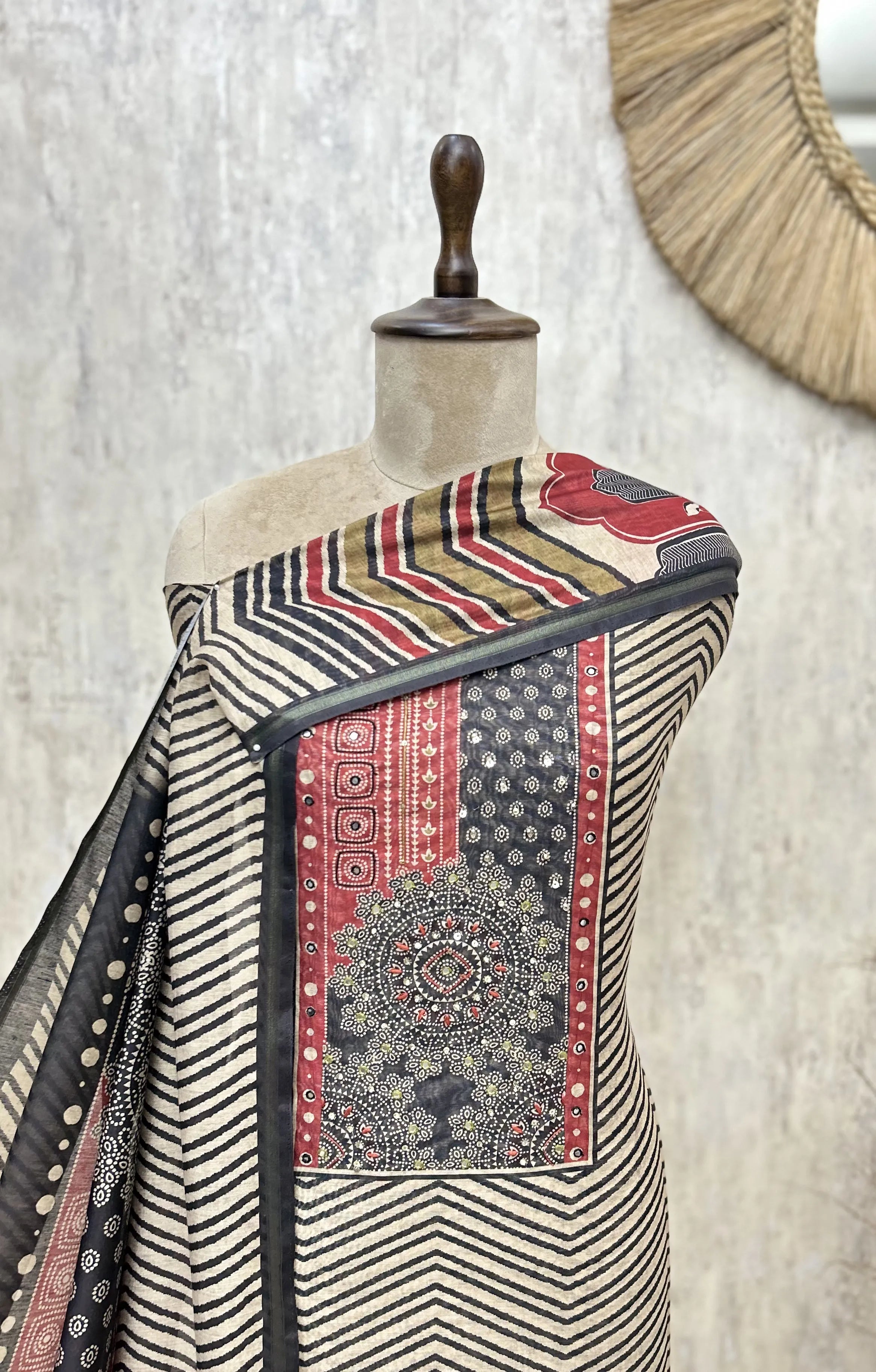 Intricate Chevron Print Maheshwari Cotton Unstitched Suits