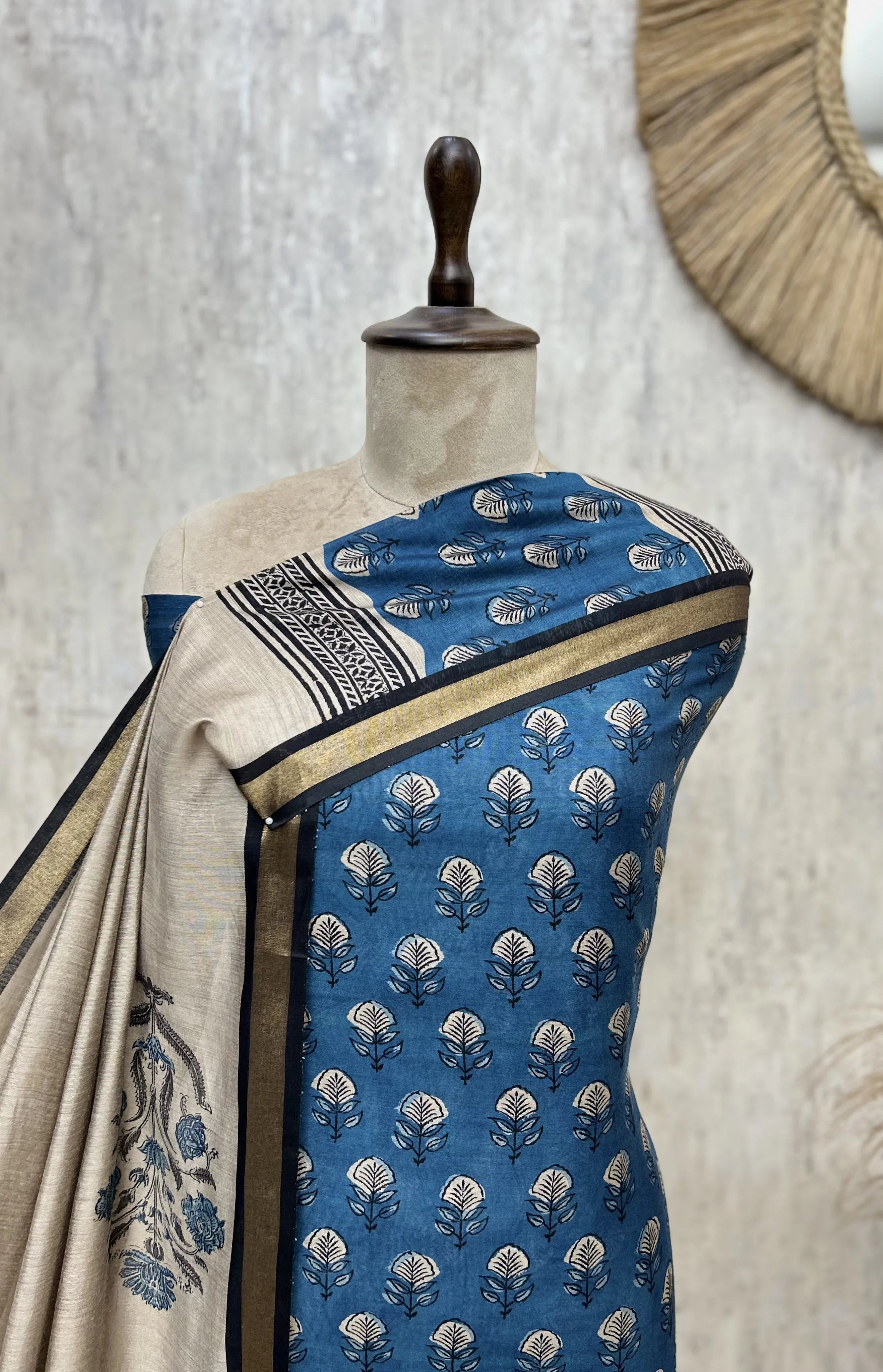 Block Printed Floral Maheshwari Cotton Unstitched Suits