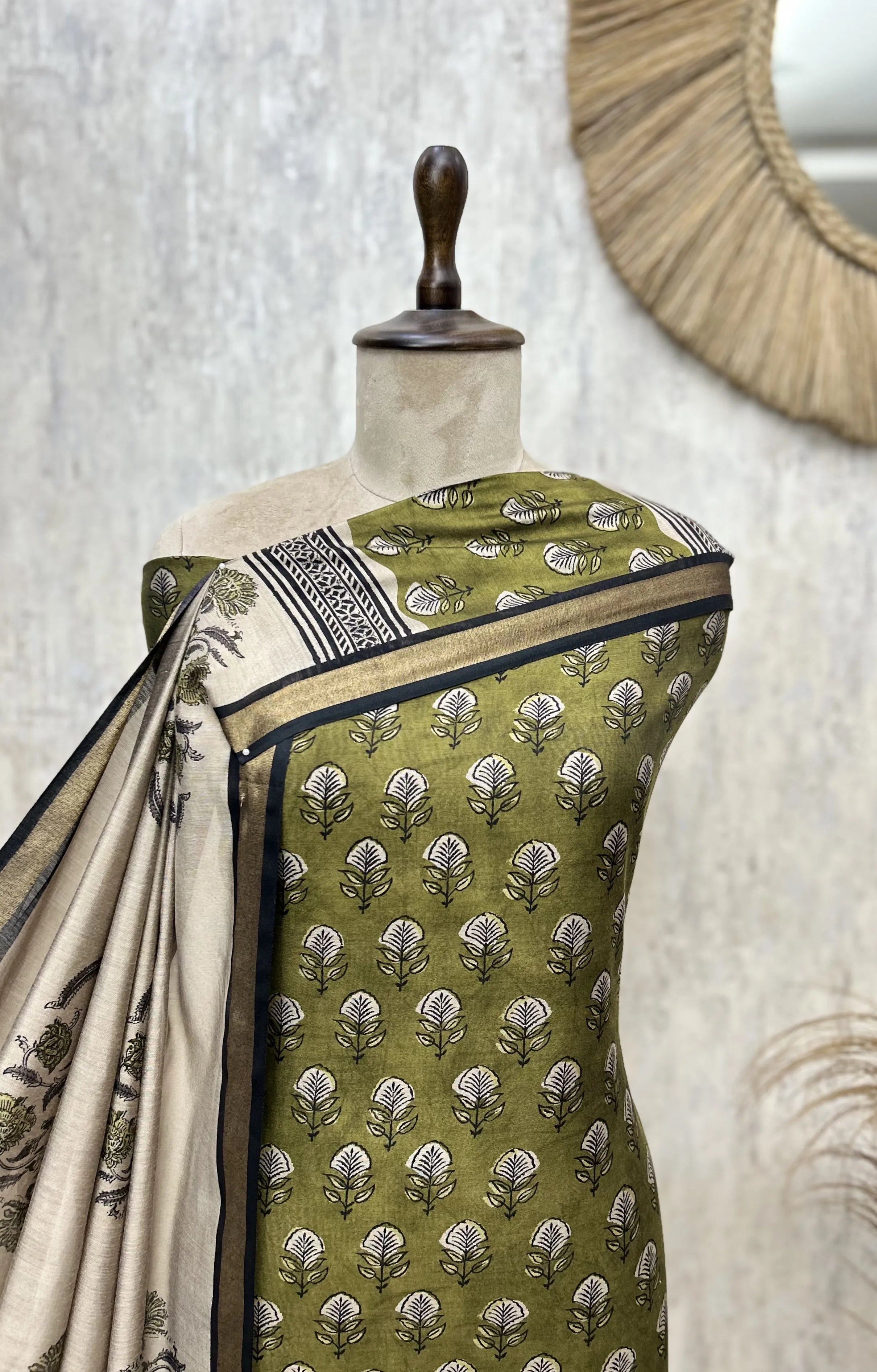 Block Printed Floral Maheshwari Cotton Unstitched Suits