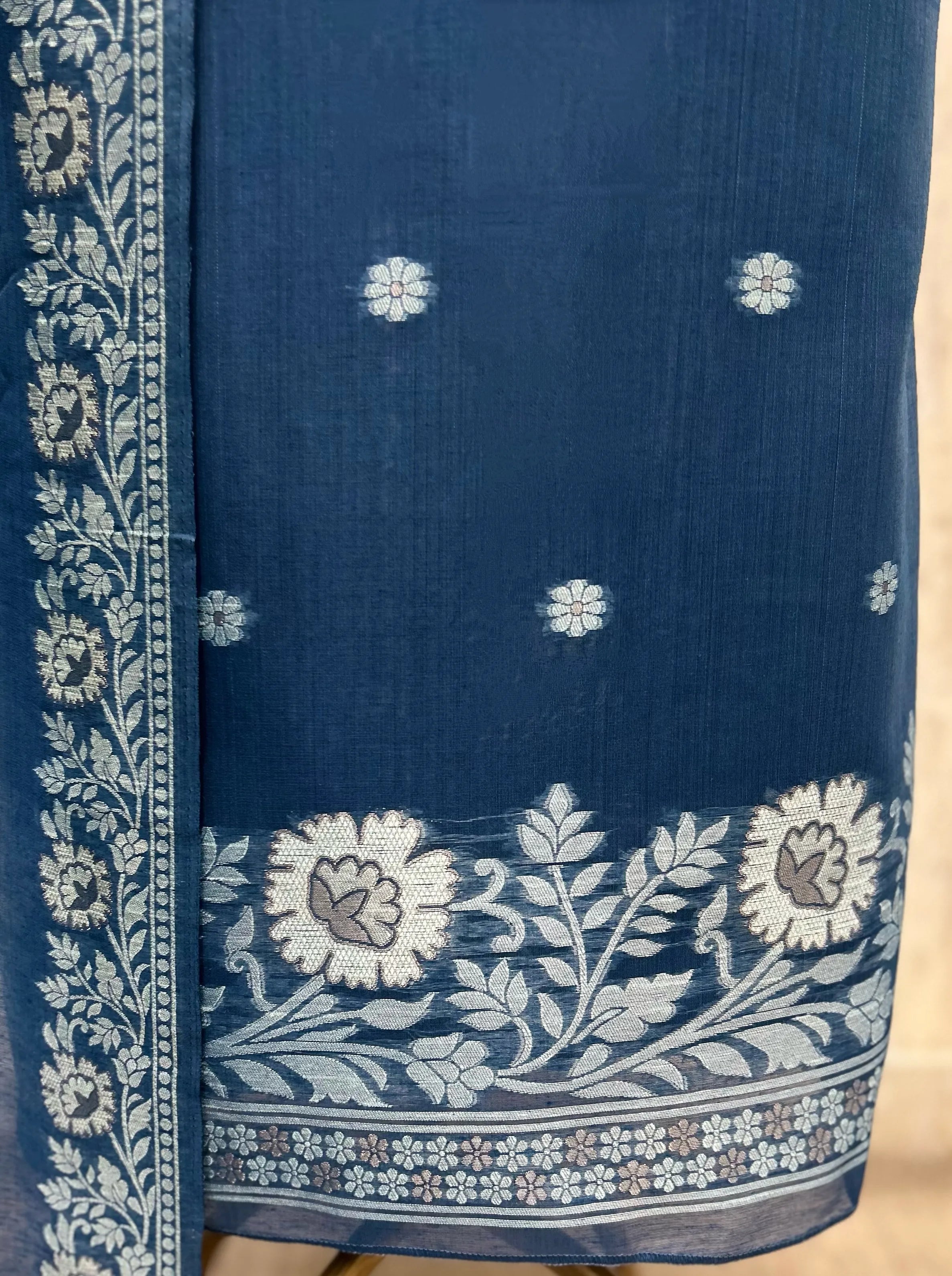 Azure Bloom Jamdani Linen Unstitched Suits