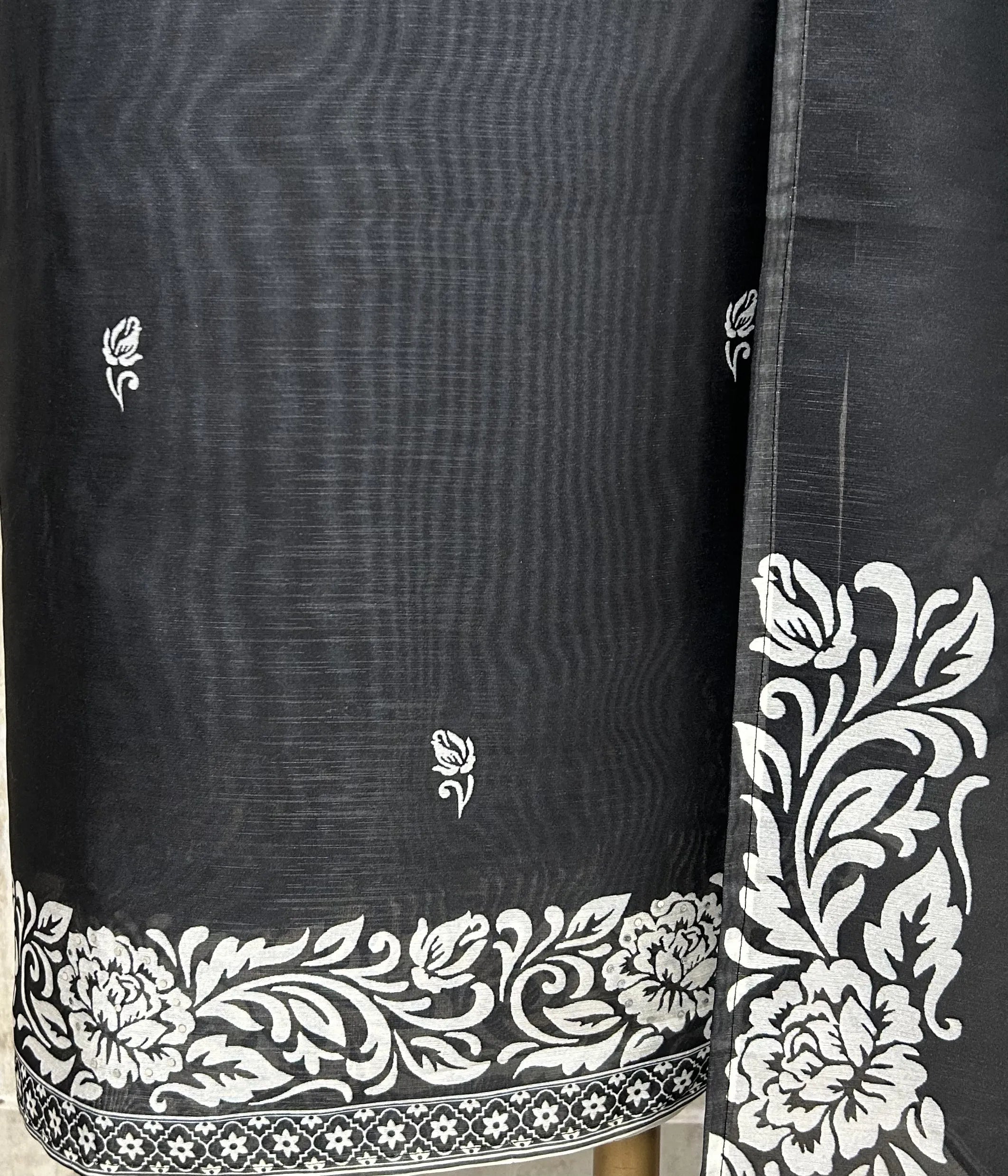 Black Floral Elegance Unstitched Suit