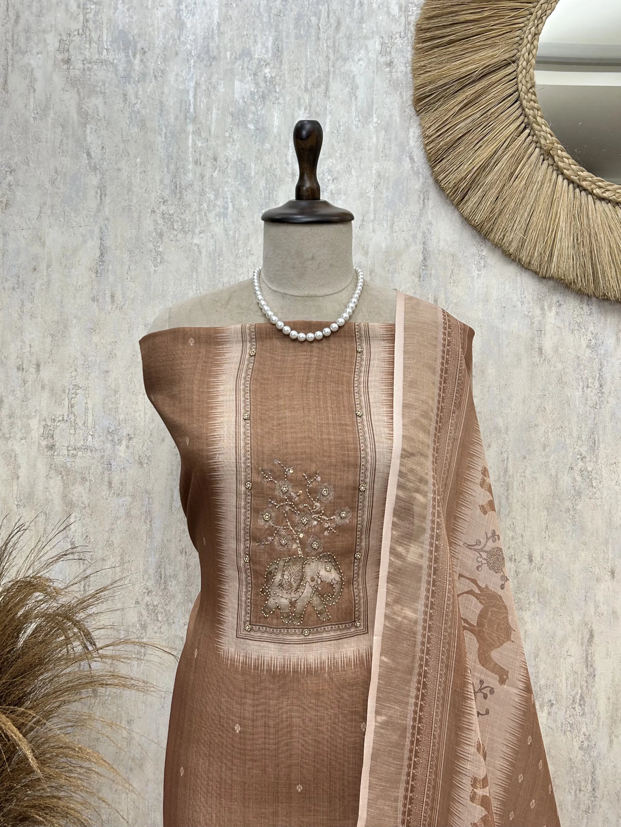 Elegant Elephant Motif Unstitched Suit