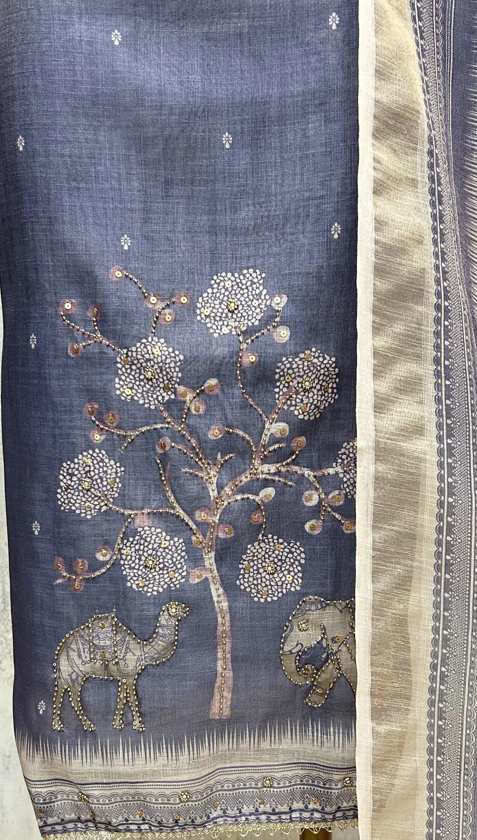 Elegant Elephant Motif Unstitched Suit
