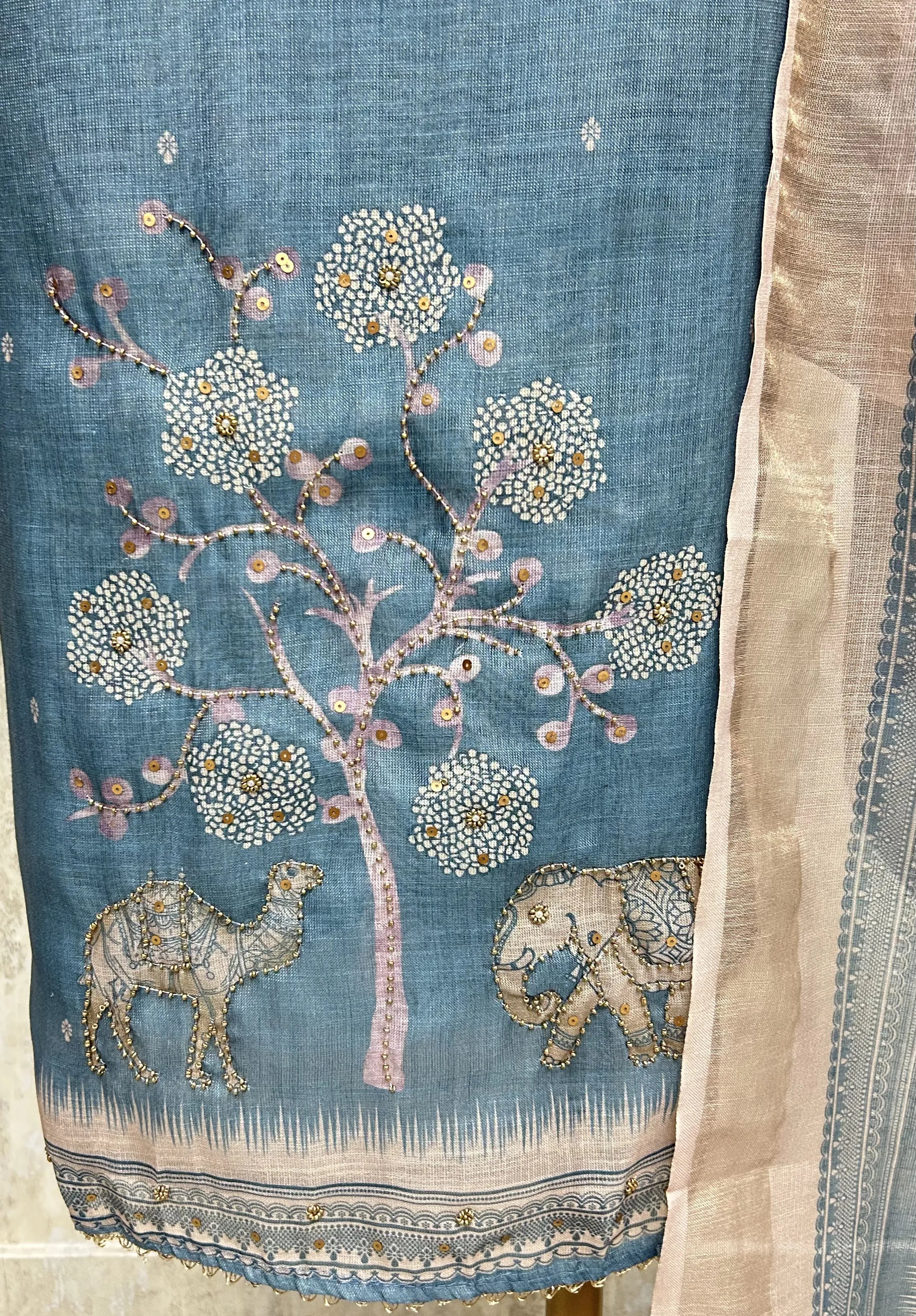 Elegant Elephant Motif Unstitched Suit