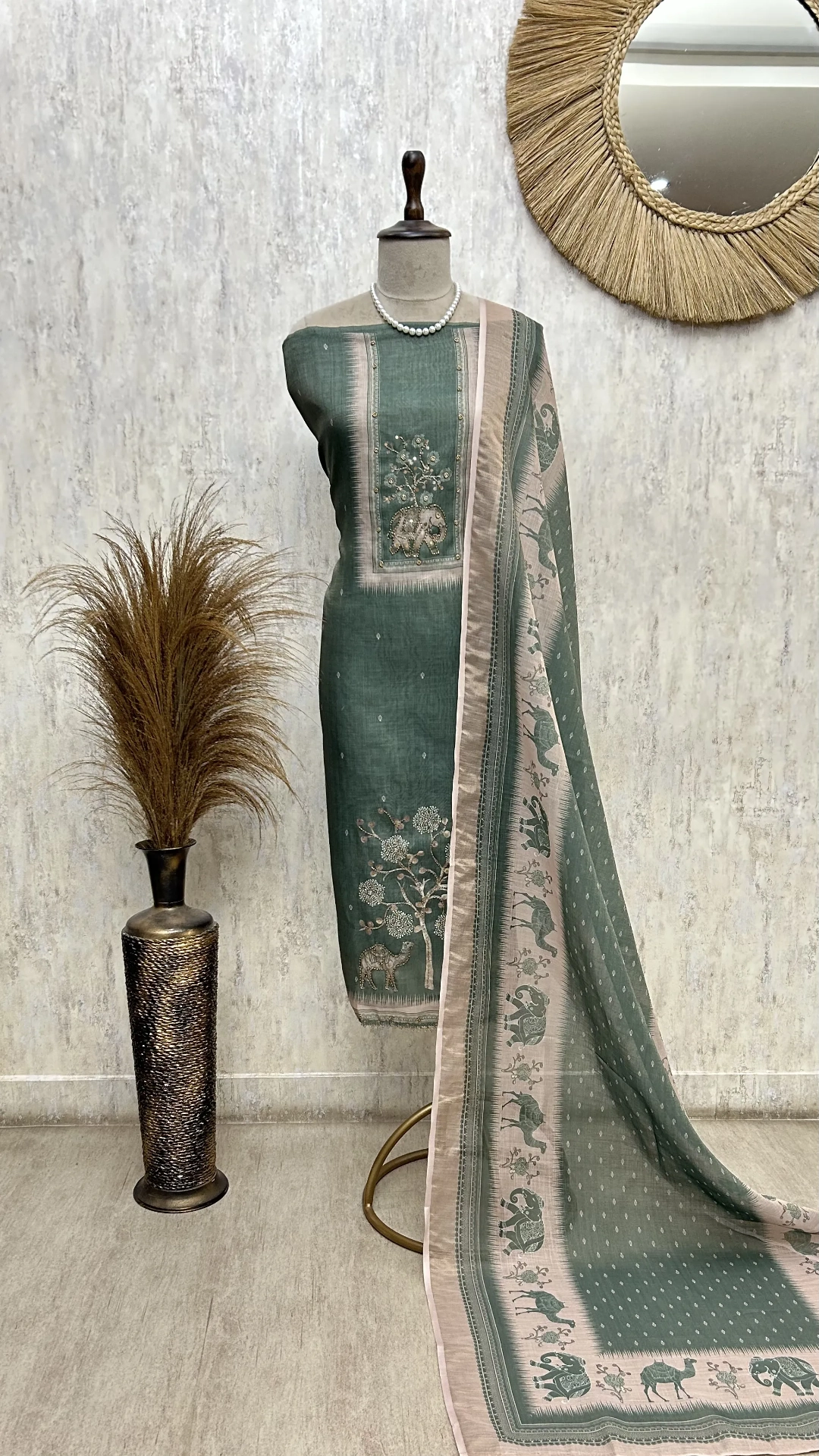 Elegant Elephant Motif Unstitched Suit