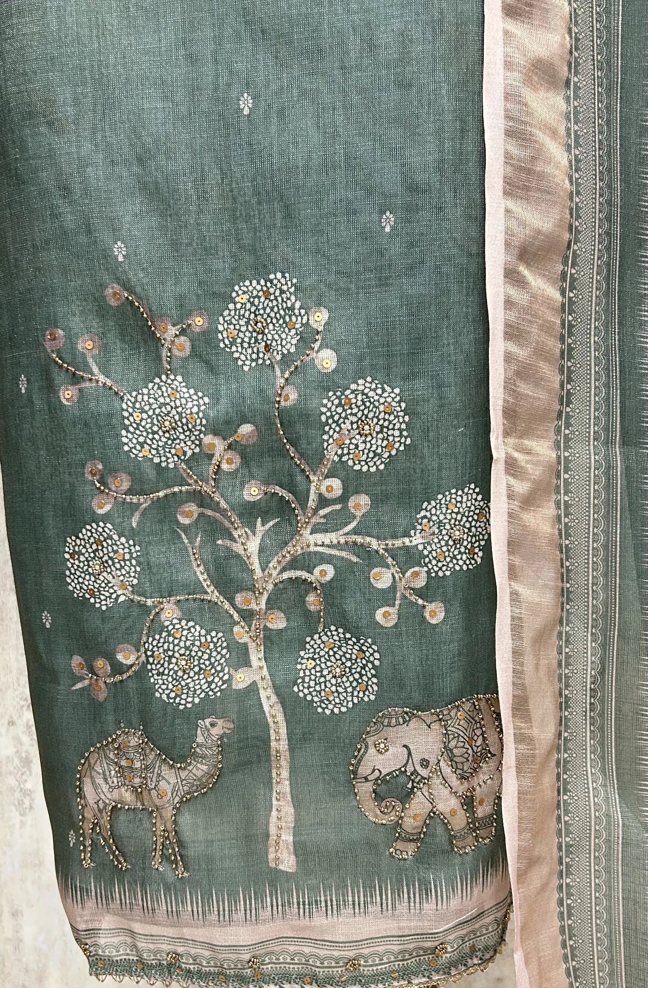 Elegant Elephant Motif Unstitched Suit