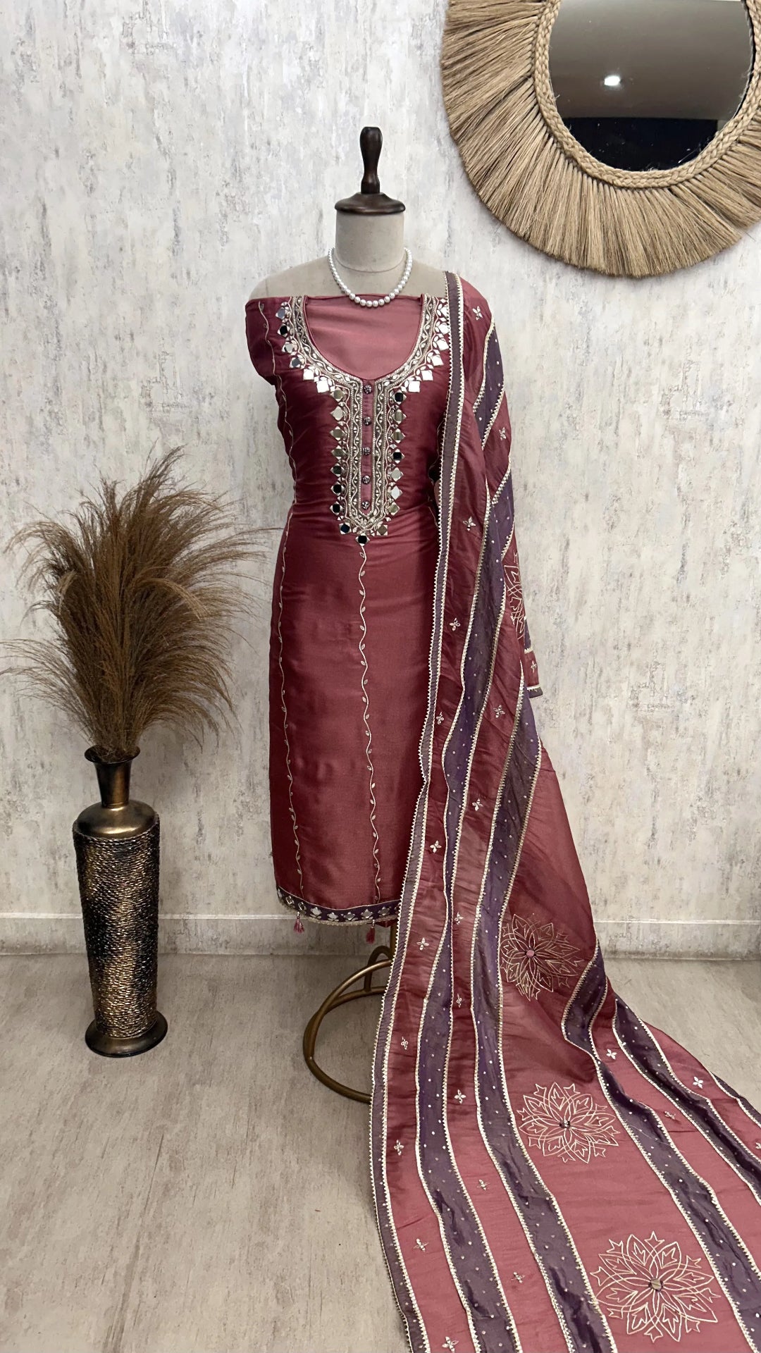 Glass Organza Unstitched Suit Set With Organza Dupatta