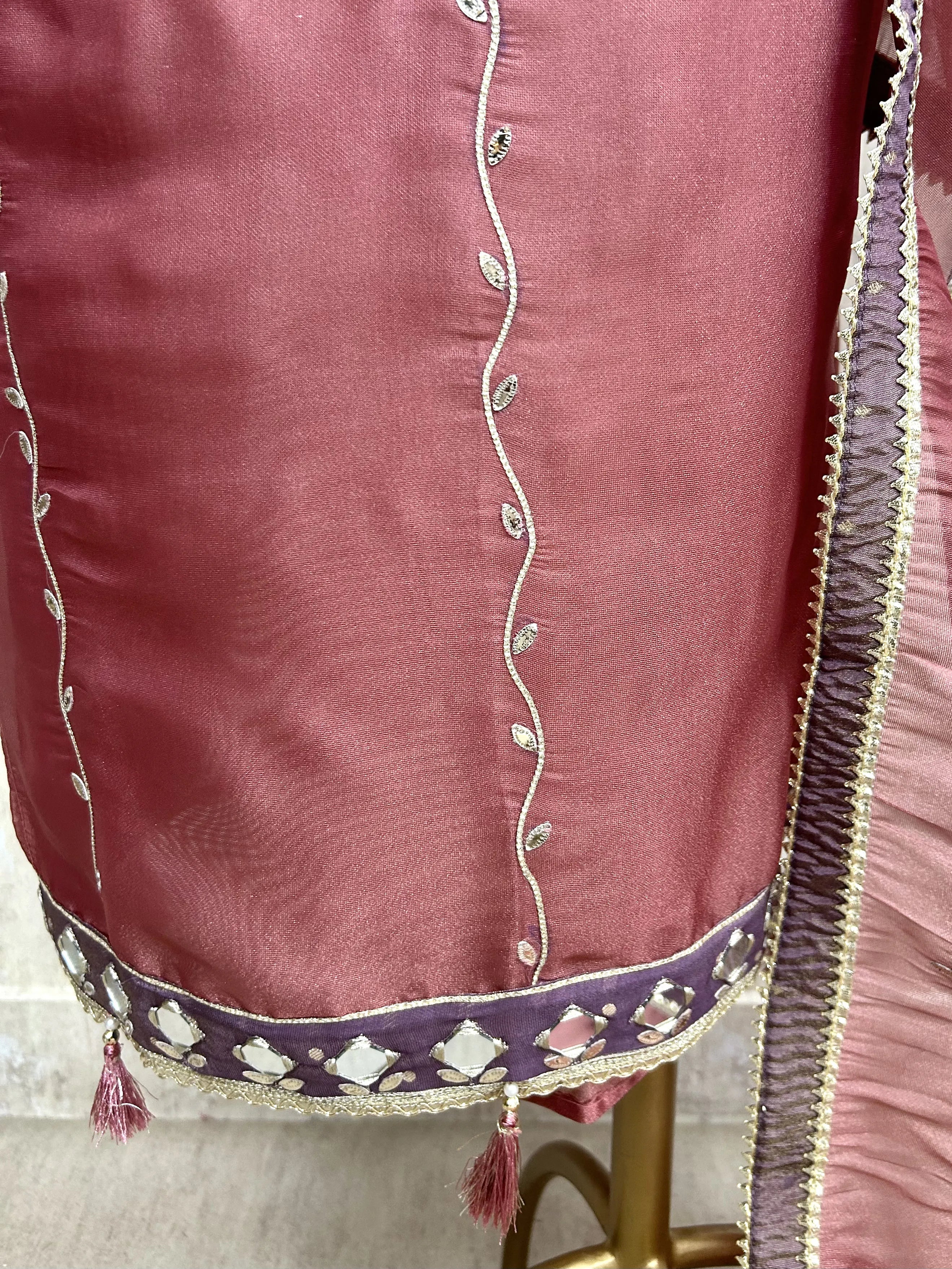 Glass Organza Unstitched Suit Set With Organza Dupatta