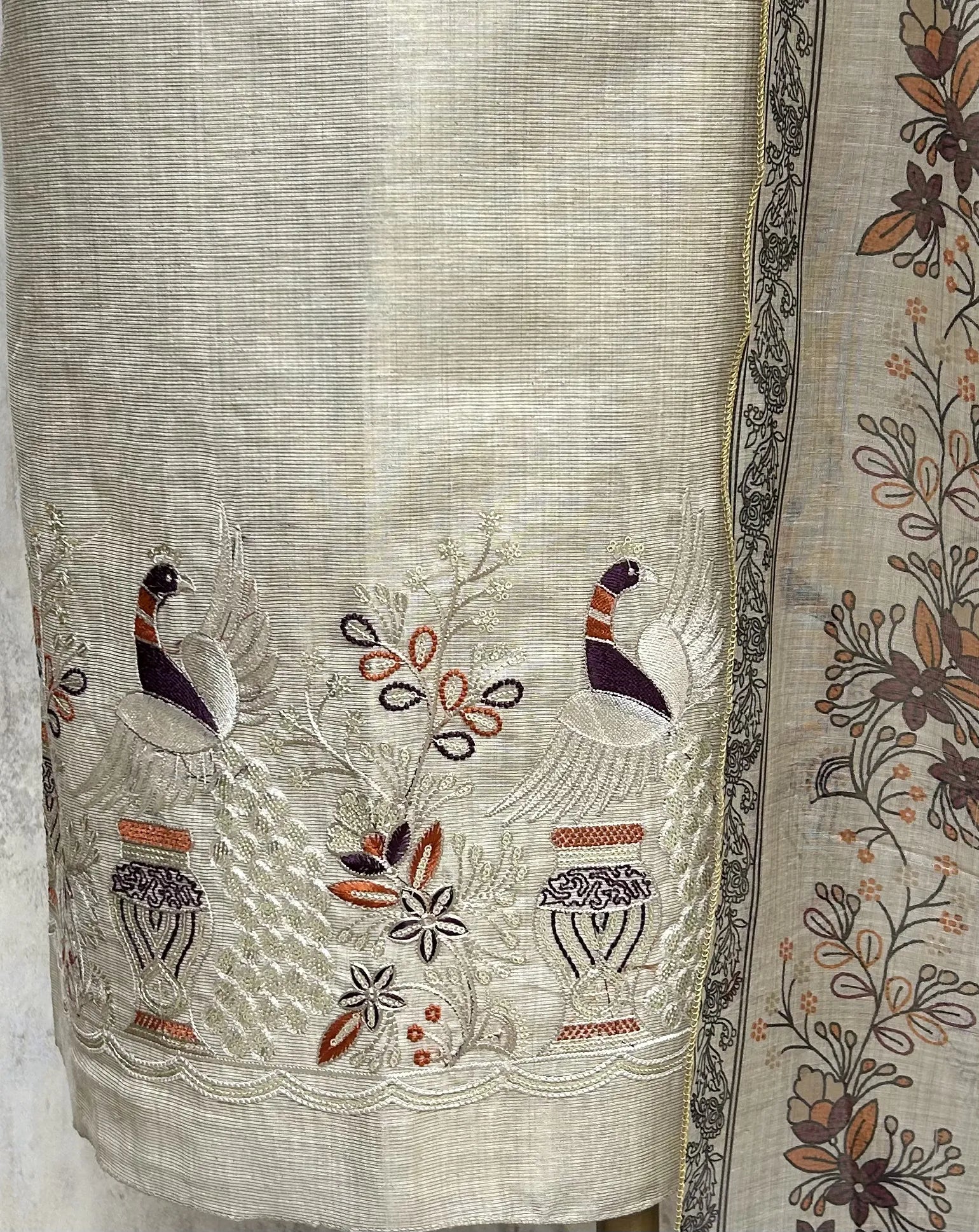 Elegant Peacock Embroidery Unstitched Suit