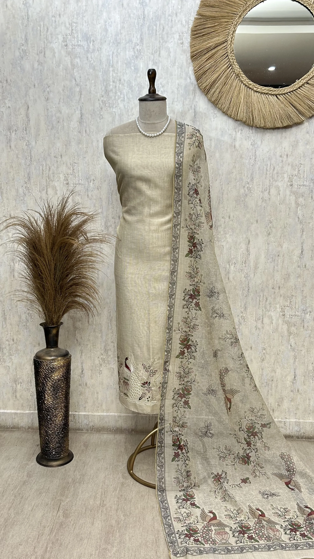 Elegant Peacock Embroidery Unstitched Suit