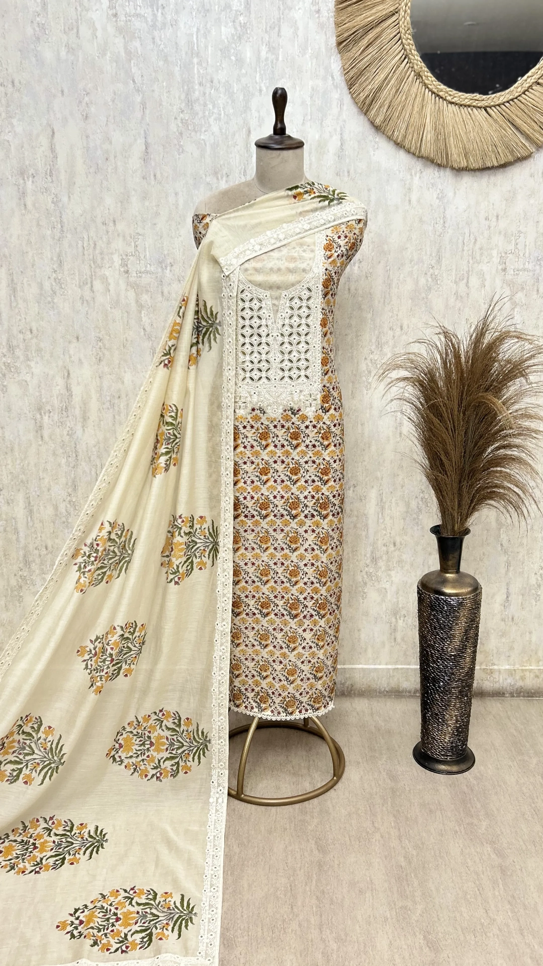 Heritage Bloom Mul Chanderi Unstitched Suit