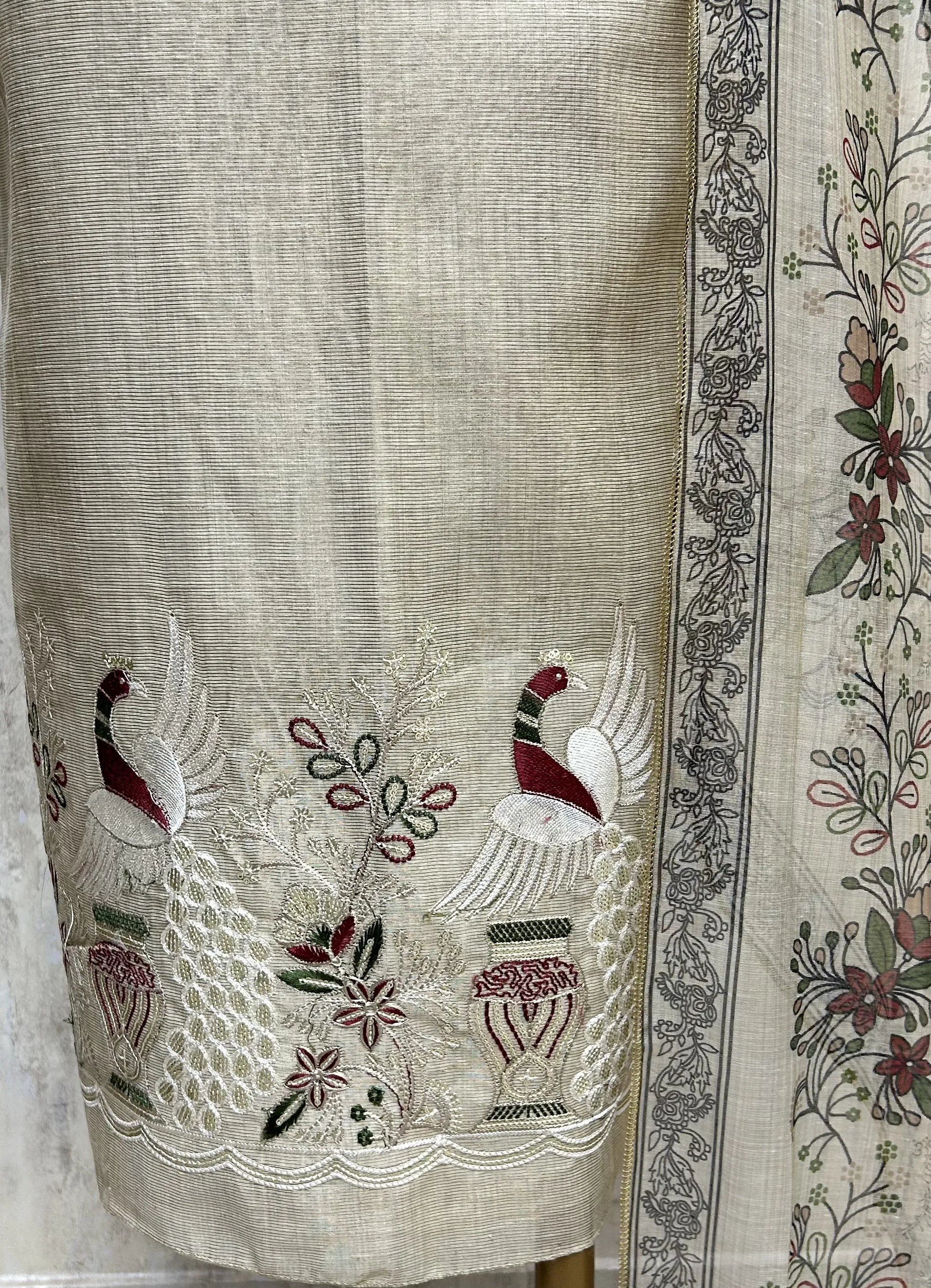 Elegant Peacock Embroidery Unstitched Suit