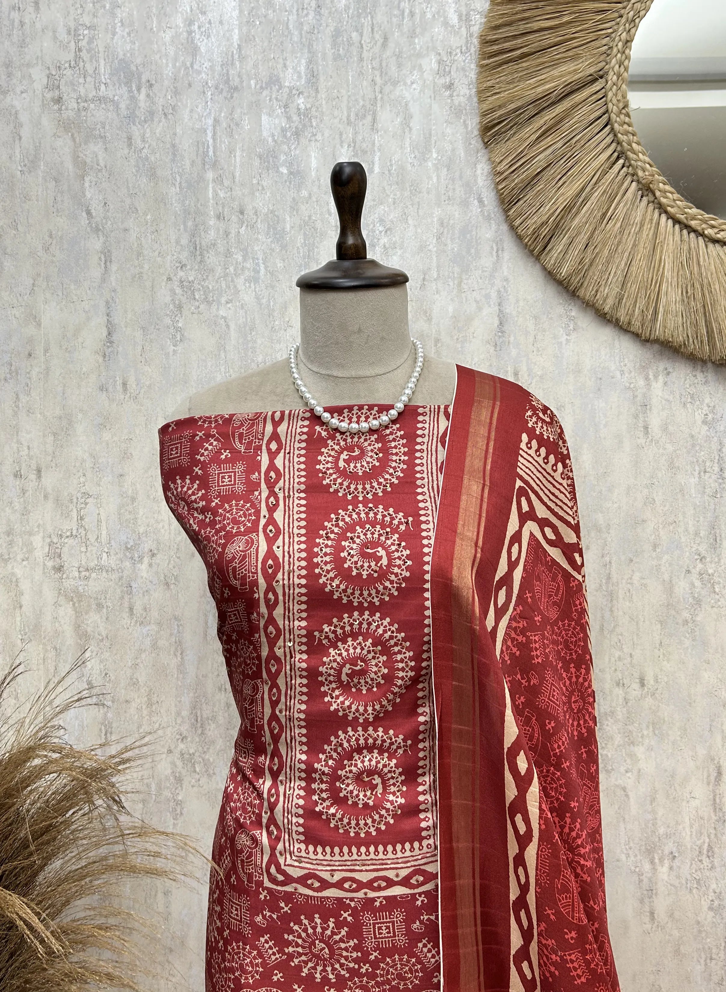 Classic Crimson Craft linen Unstitched Suit