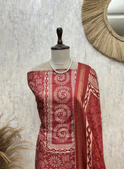 Classic Crimson Craft linen Unstitched Suit