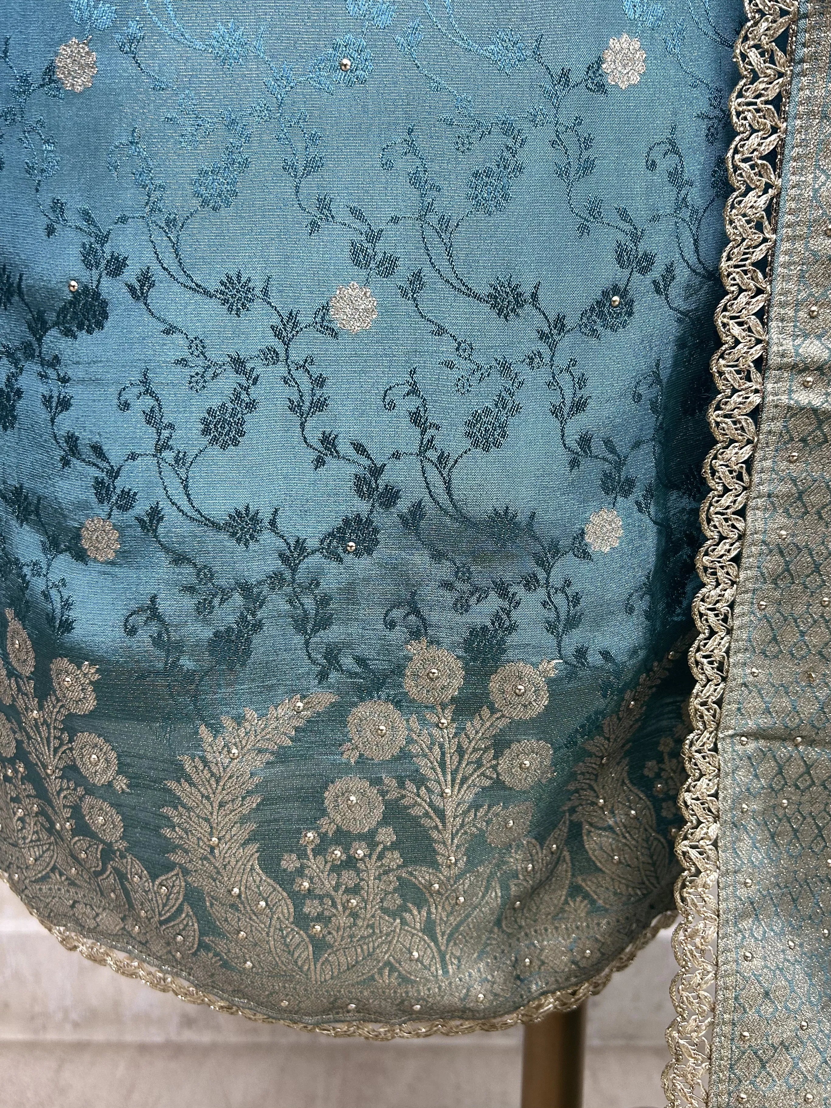 Tissue Silk Unstitched Suit Set Featuring Zardosi Work