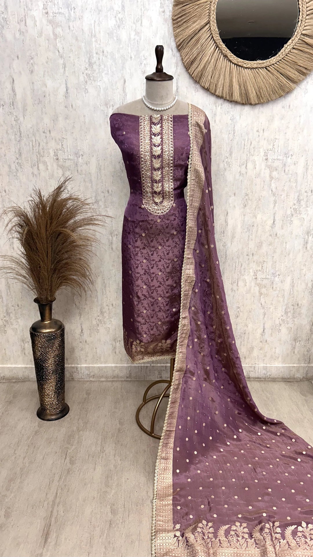 Tissue Silk Unstitched Suit Set Featuring Zardosi Work