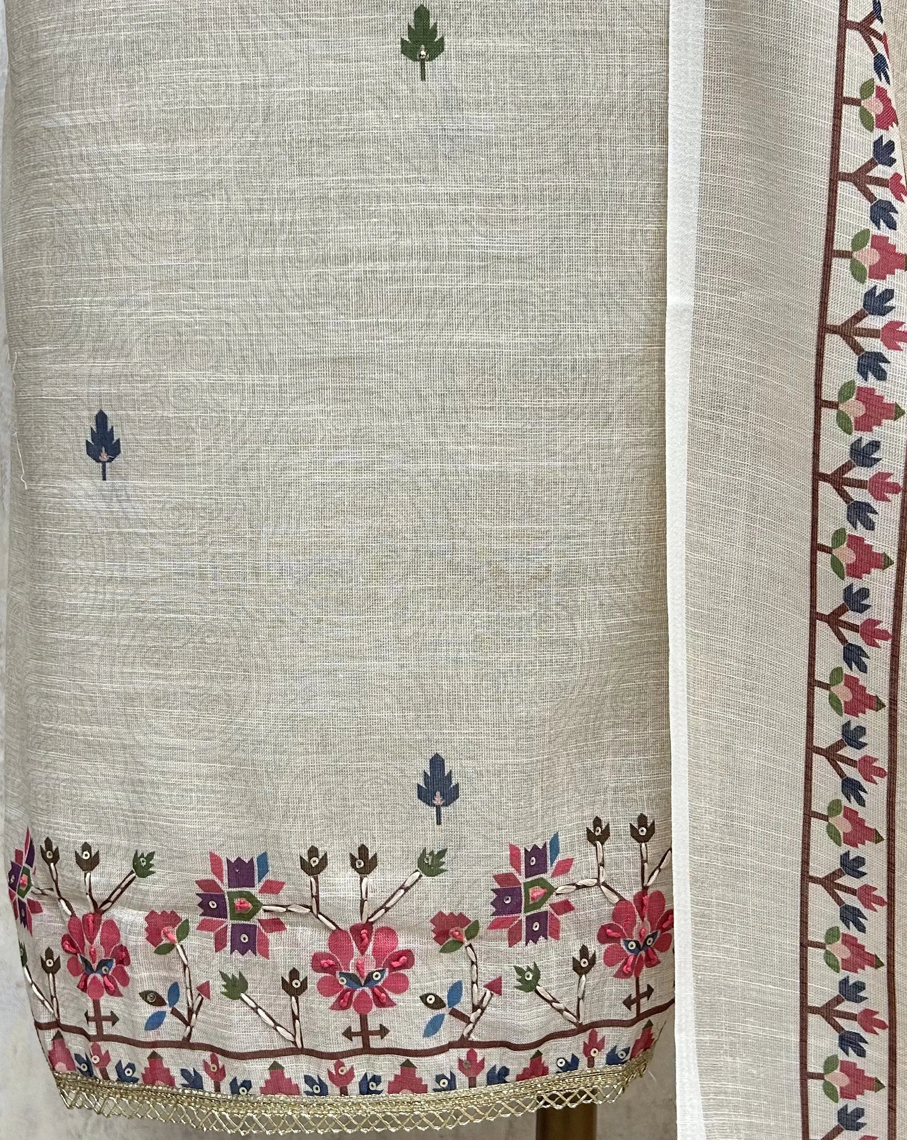 Birdsong Floral Elegance Linen Unstitched Suit