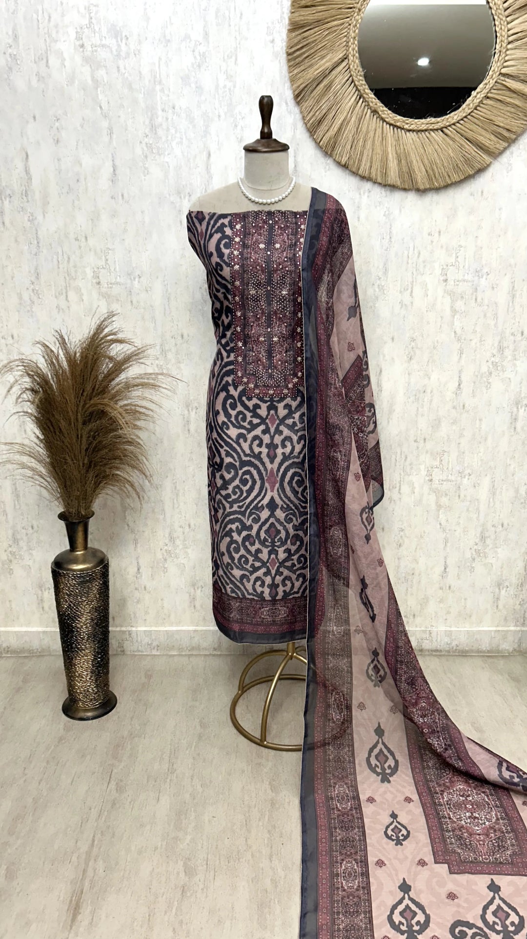Block Printed Maheshwari Unstitched Suit Set