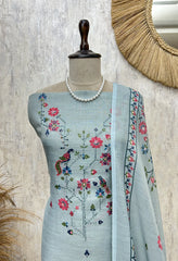 Birdsong Floral Elegance Linen Unstitched Suit