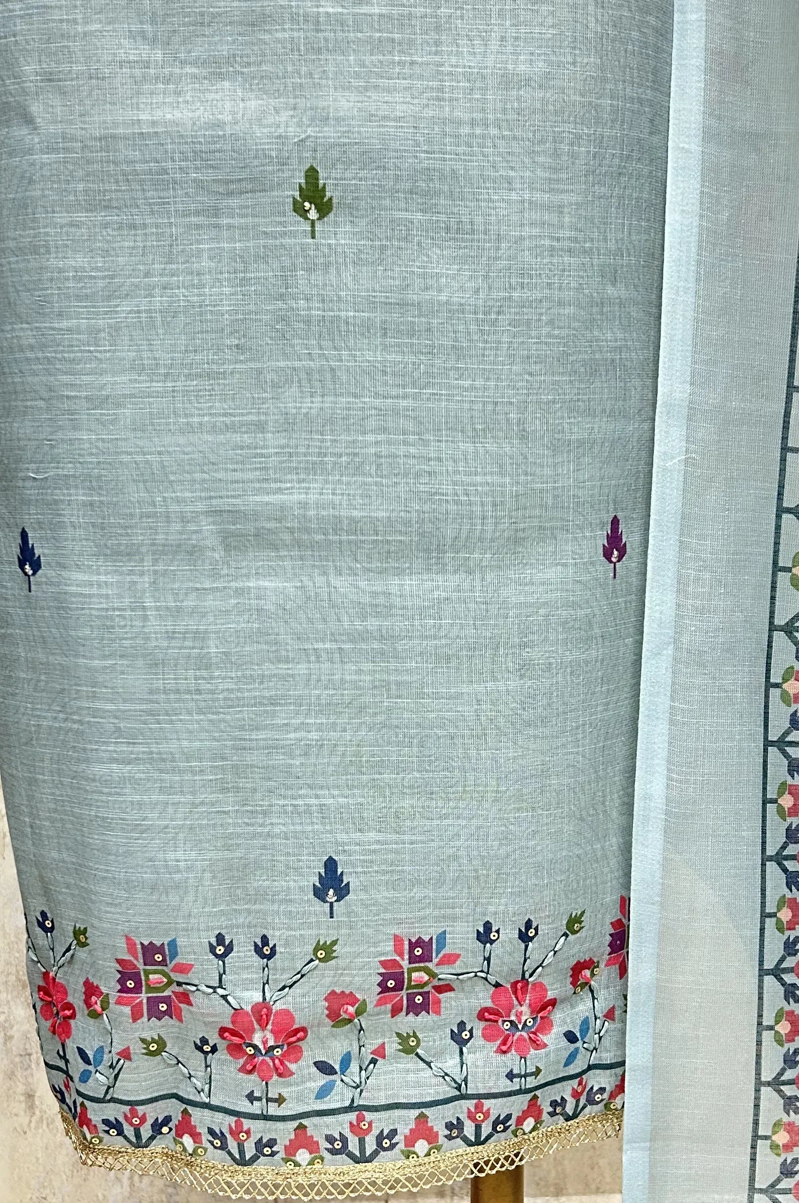 Birdsong Floral Elegance Linen Unstitched Suit