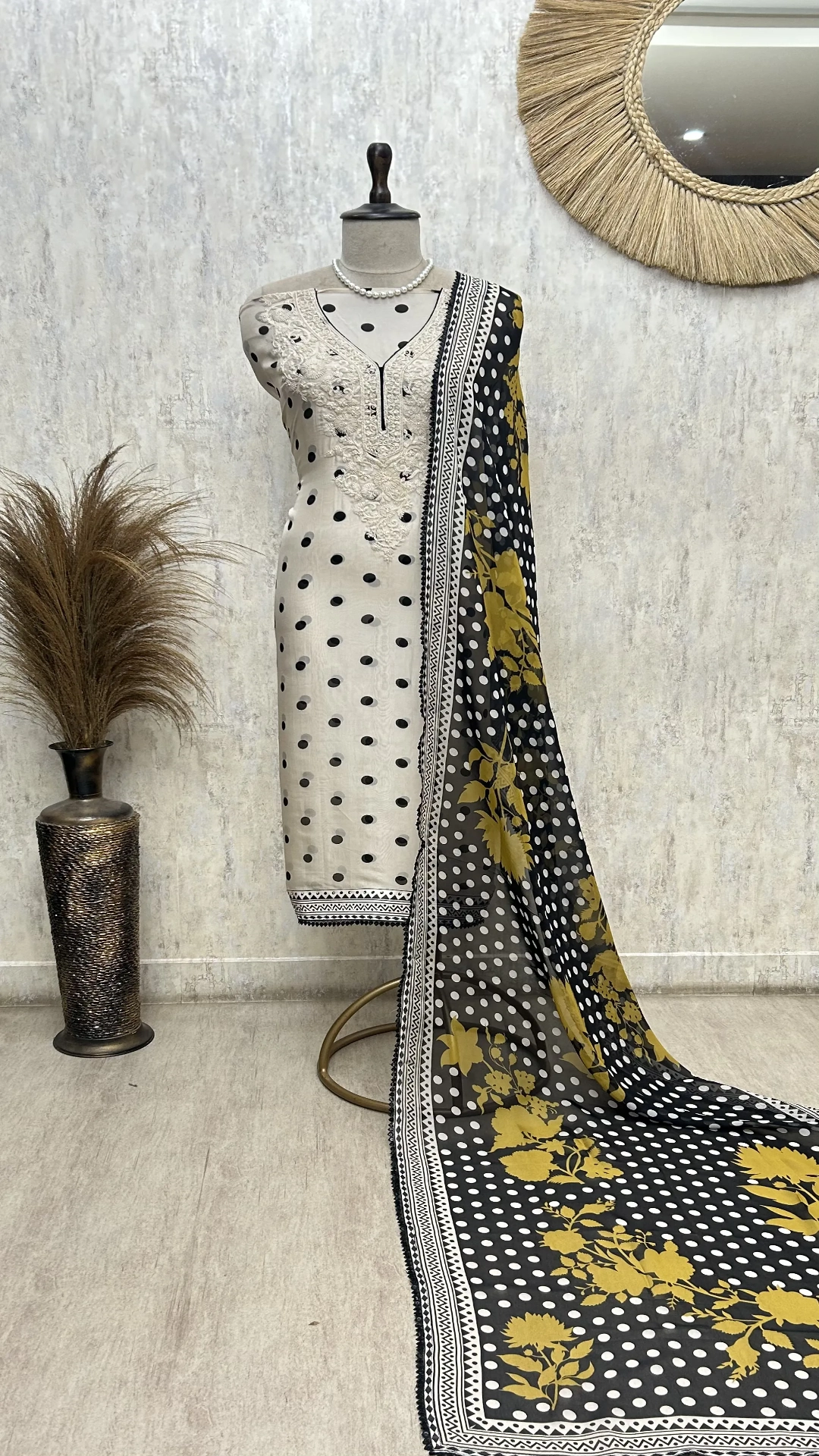 Noir Polka Grace Dola silk Unstitched Suit