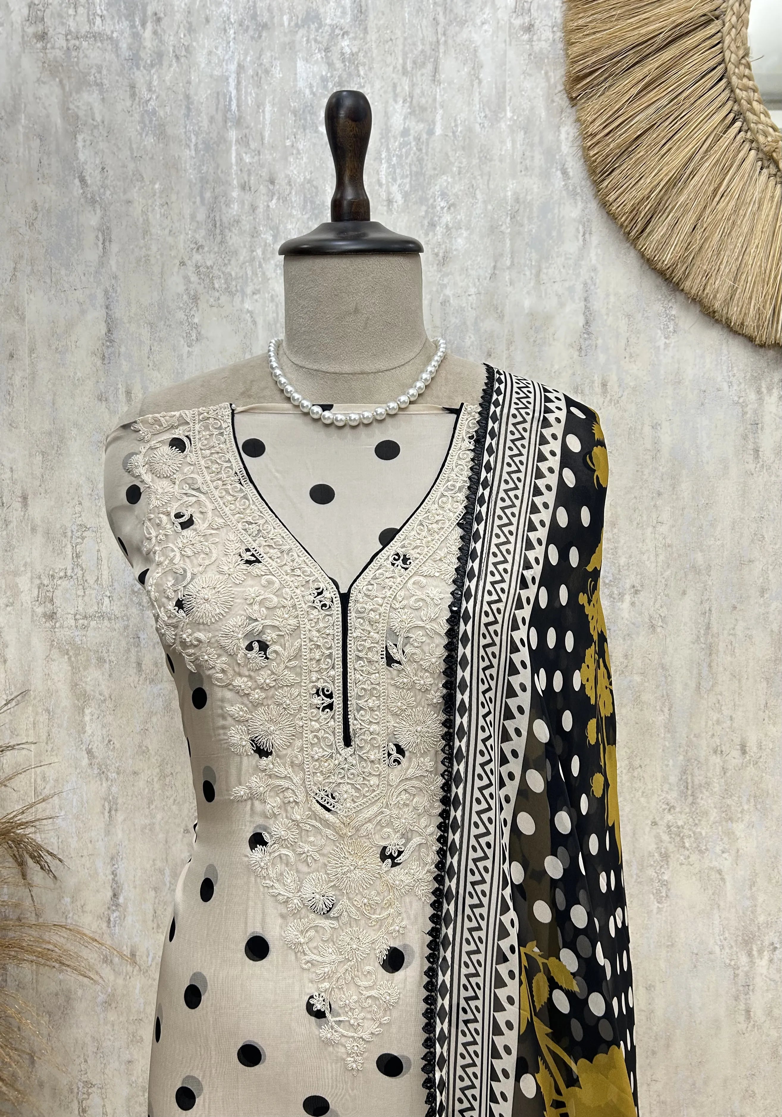 Noir Polka Grace Dola silk Unstitched Suit