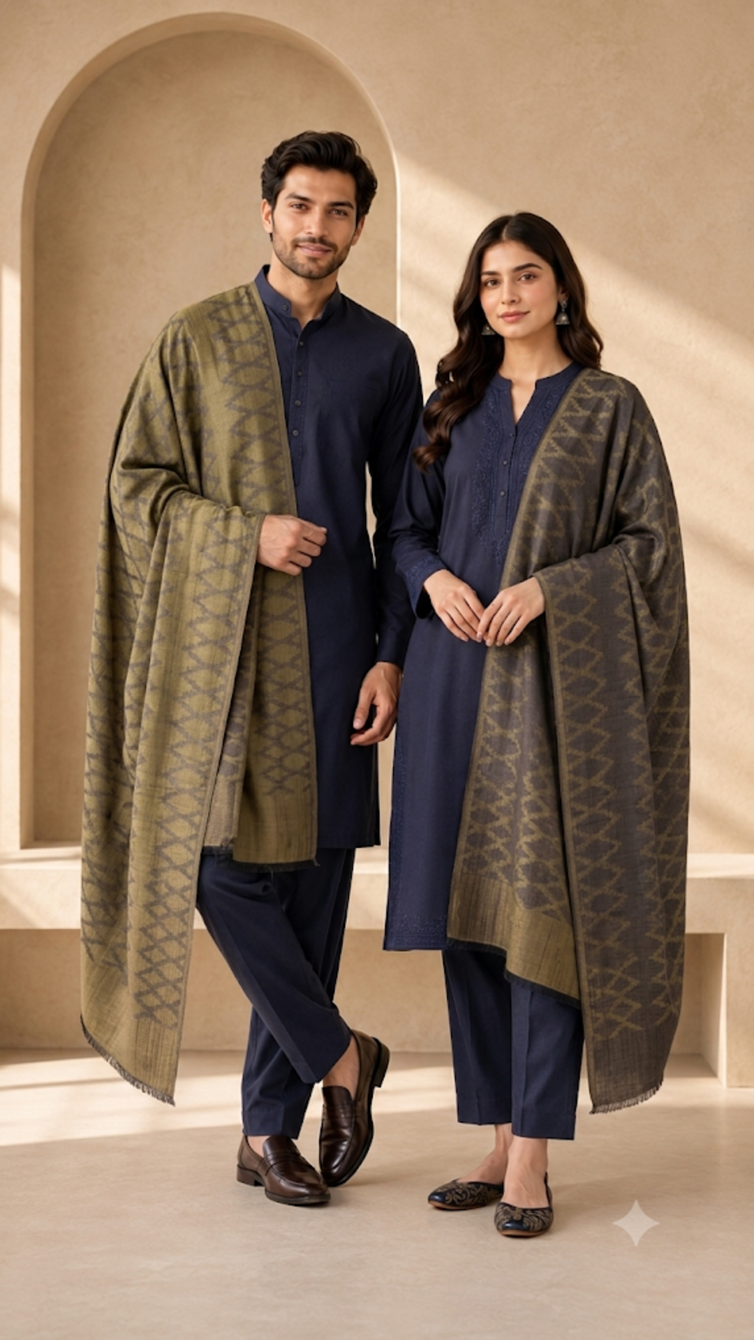 Geometric Pattern  Shimmering Zari   Reversible Semi Pashmina Unisex Stoles - Pack of 1 With Premium  Curated Box Packaging