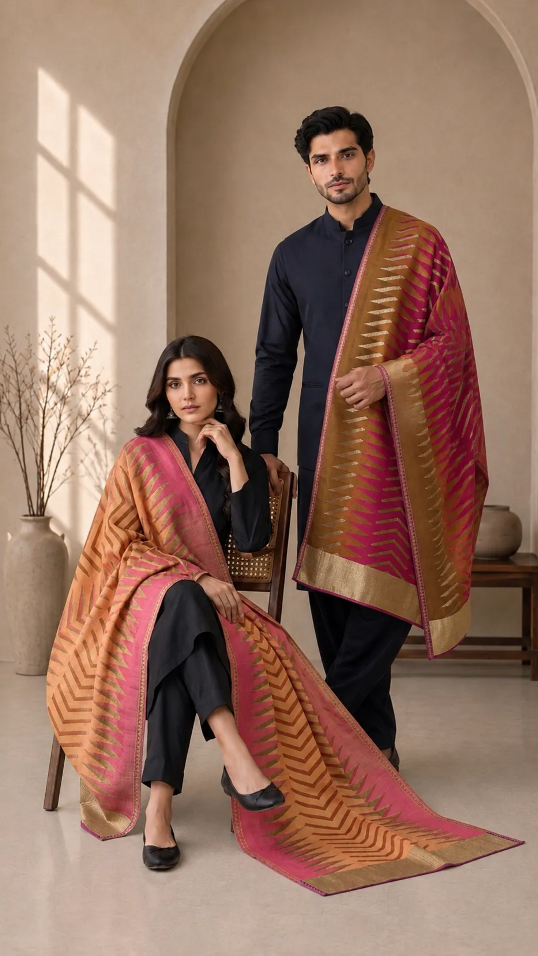 Moonlight reversible Ikkat Unisex Stoles - Pack of 1 With Premium Curated Box Packaging
