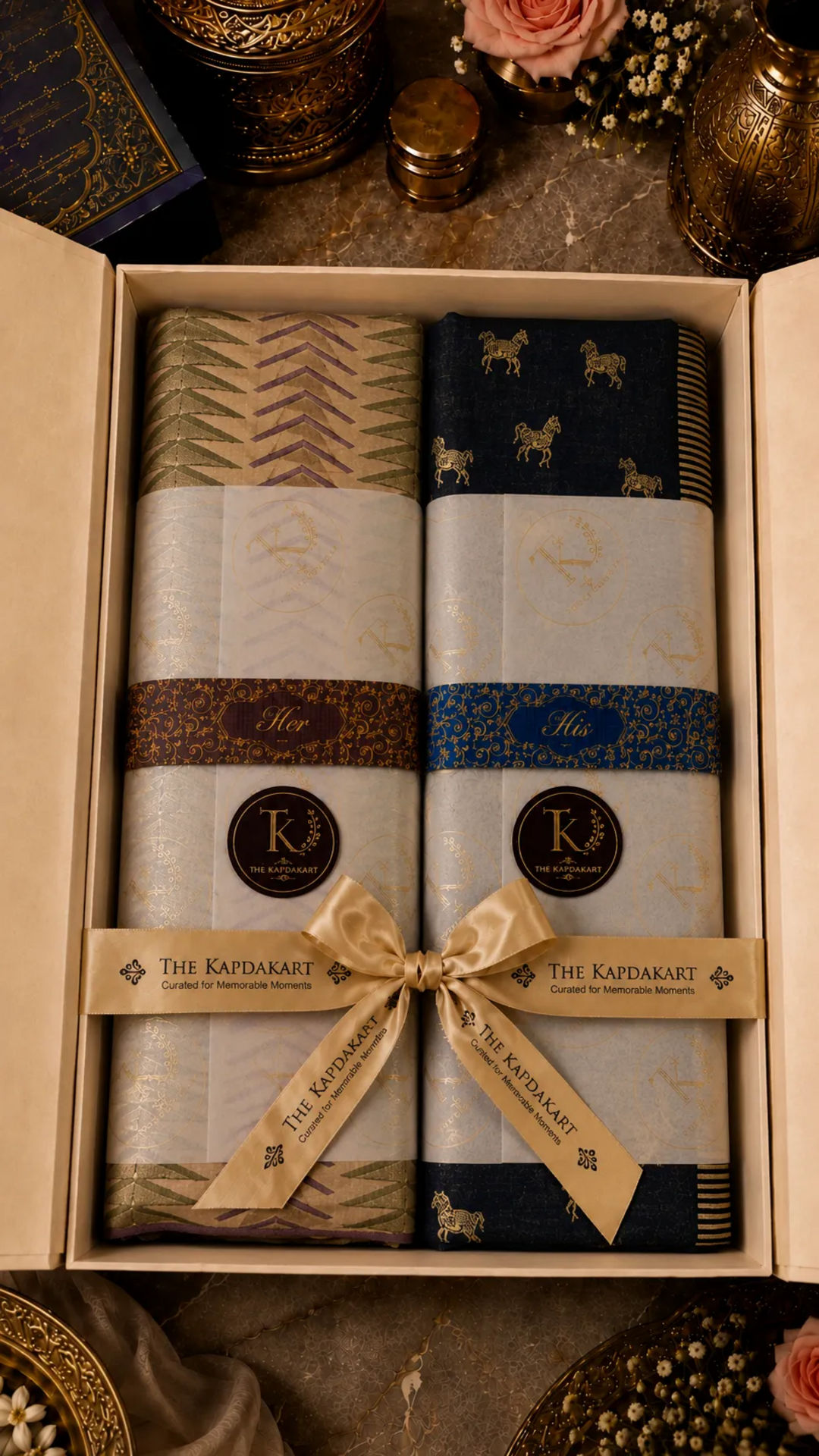 The Kapdakart His & Her Collection Of Horse and Ikkat Pashmina Reversible Stole with Premium Box Packaging